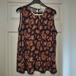Michael Kors Paisley Sleeveless Blouse with gold details Size XL